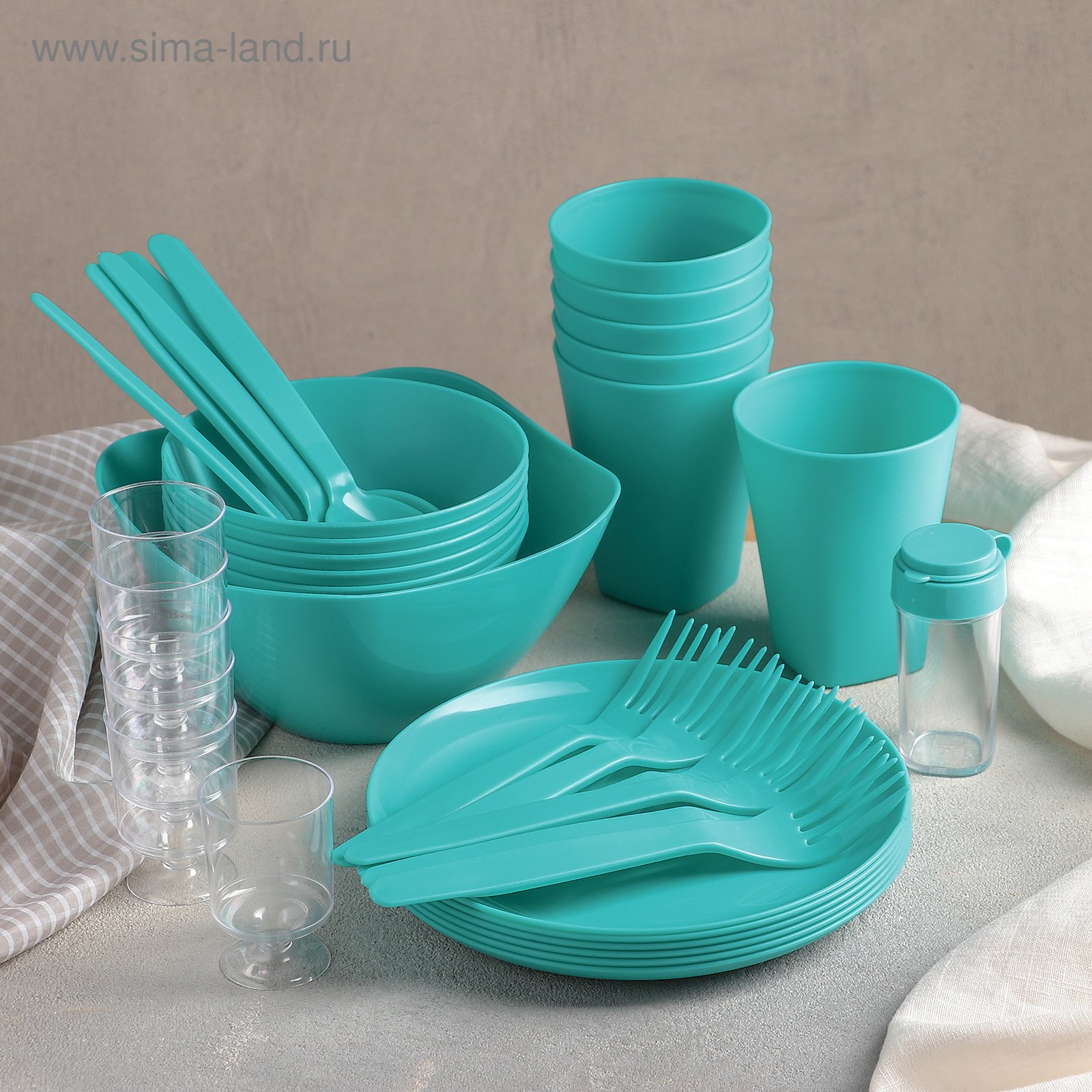 Магазин пластиковой посуды. Набор для пикника Picniс, 39 предметов, цвет бирюза Berossi. Пластиковая посуда. Посуда одноразовая пластиковая. Набор пластиковой посуды.
