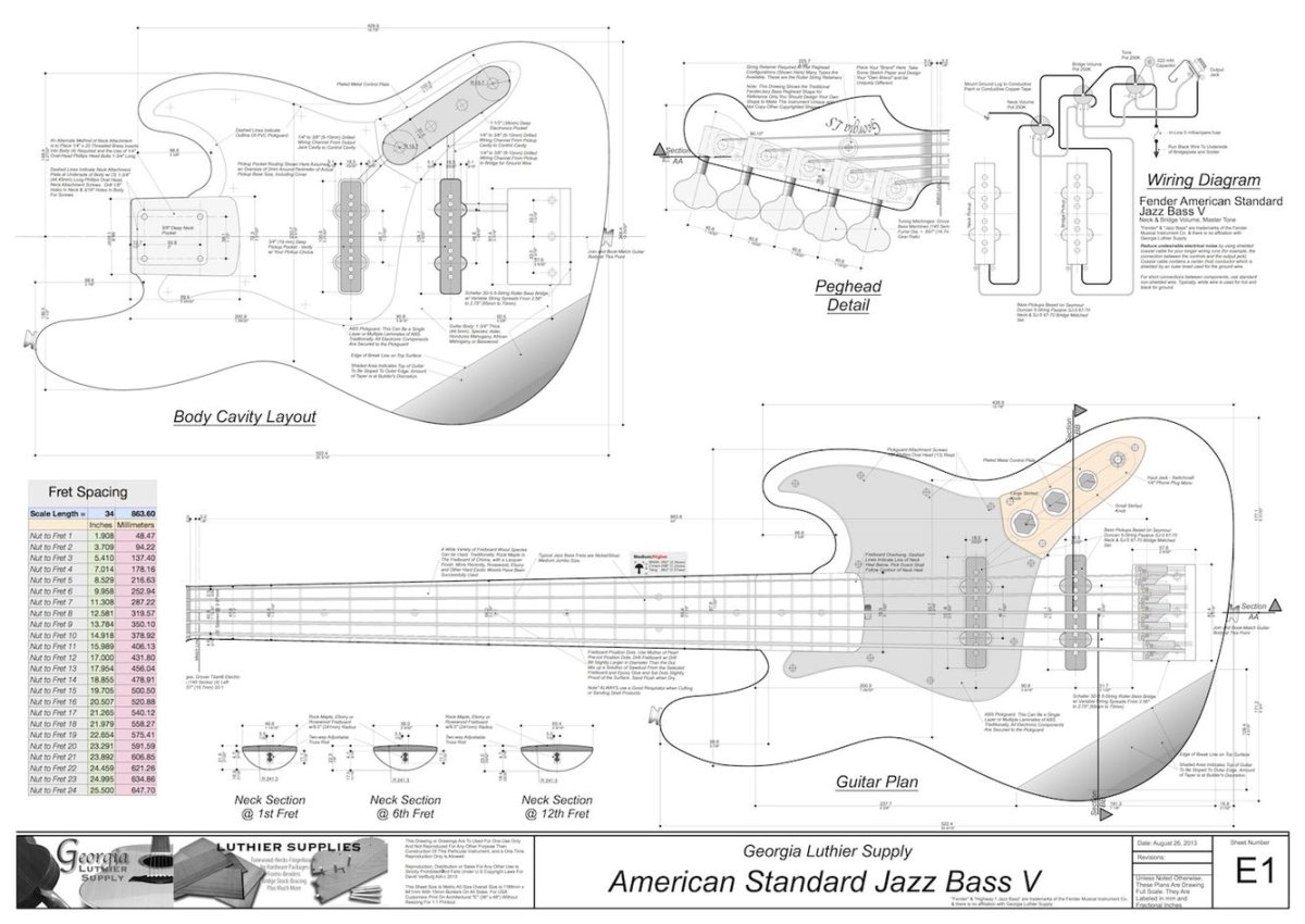 Fender Jazz Bass чертеж