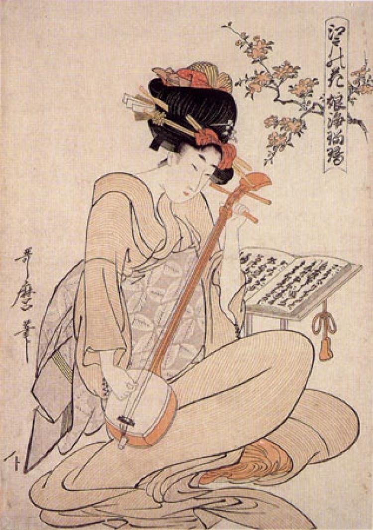 Японская гравюра музыкант