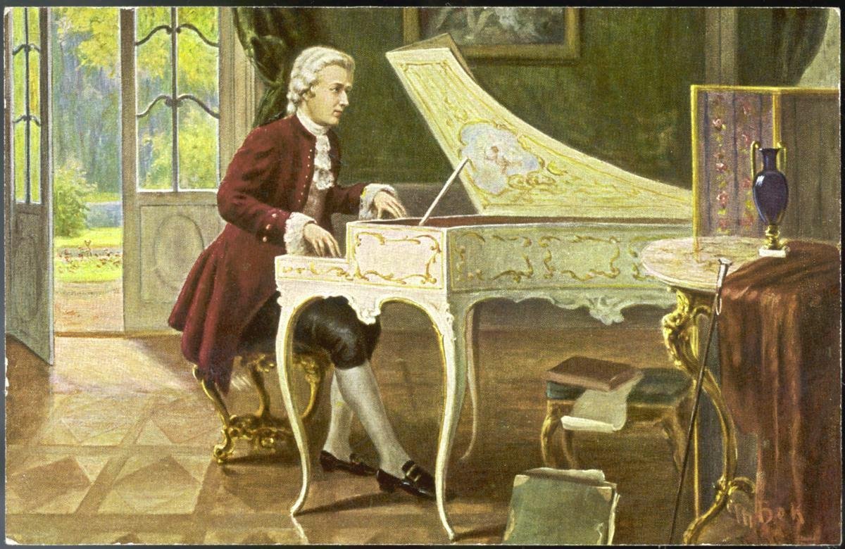Вольфганг Амадей Моцарт играет на пианино