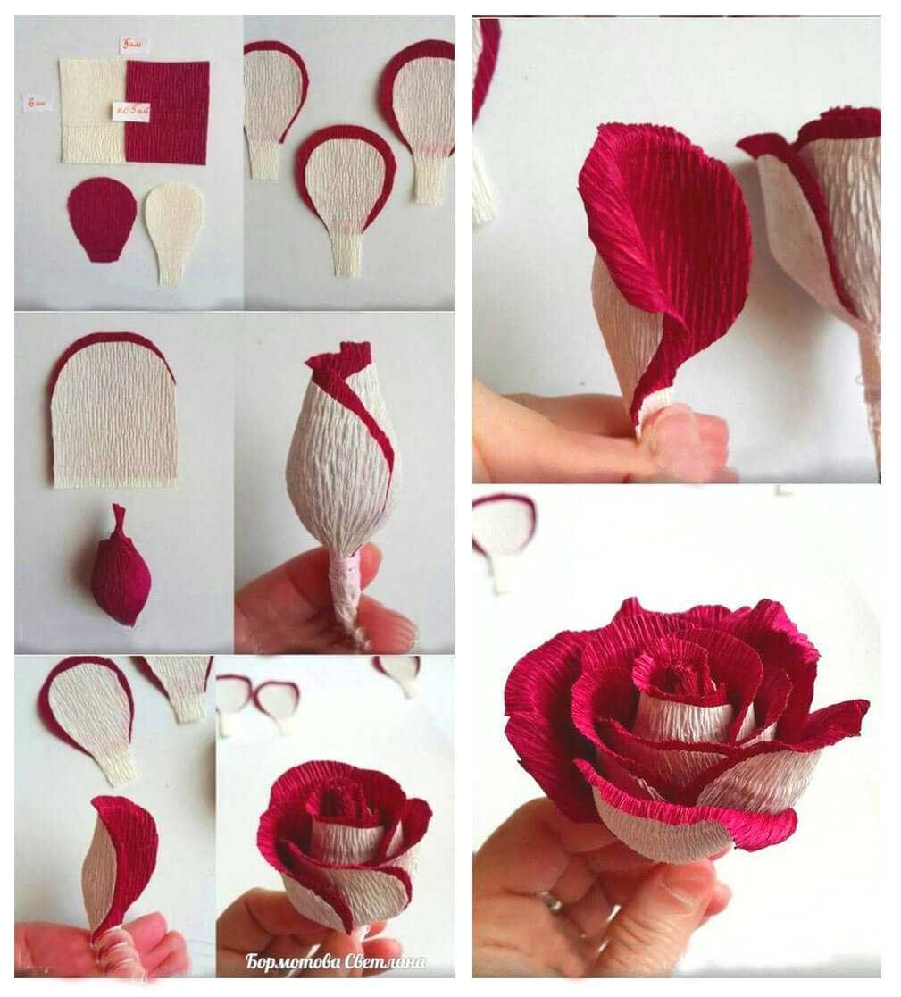 Цветы из гофрированной бумаги розы пошагово