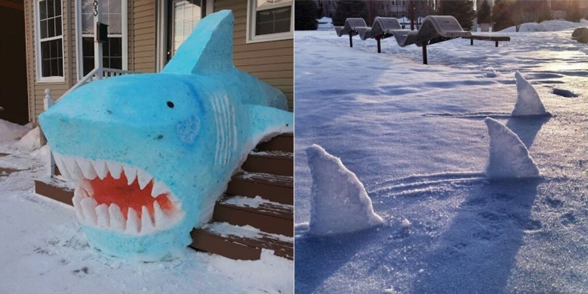 Снежная фигура акула